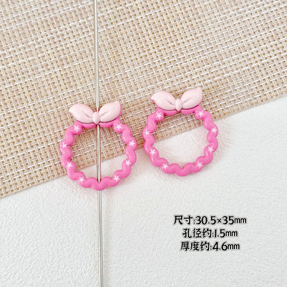 Bow and Star Metal Beads 34mm Painted Pastel Colors 5pcs 19