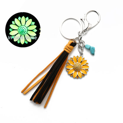 Western Glow in the Dark Ox Skull Keychain Metal Turquoise Tassel 12
