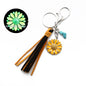 Western Glow in the Dark Ox Skull Keychain Metal Turquoise Tassel 12