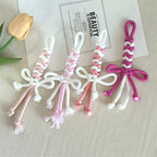 Dual Color Rope Braided Bow Crochet Keychain Polyester 4pcs 75mm
