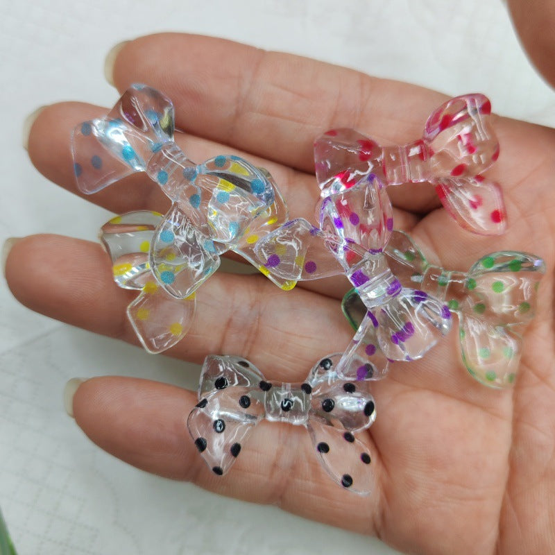Transparent Bow Acrylic Beads 31mm Polka Dotted Colorful 100pcs 6