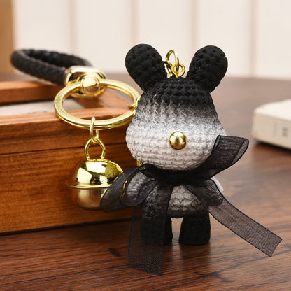 Resin Gradient Wool Rabbit Animal Charm Keychain with Organza Bow 8