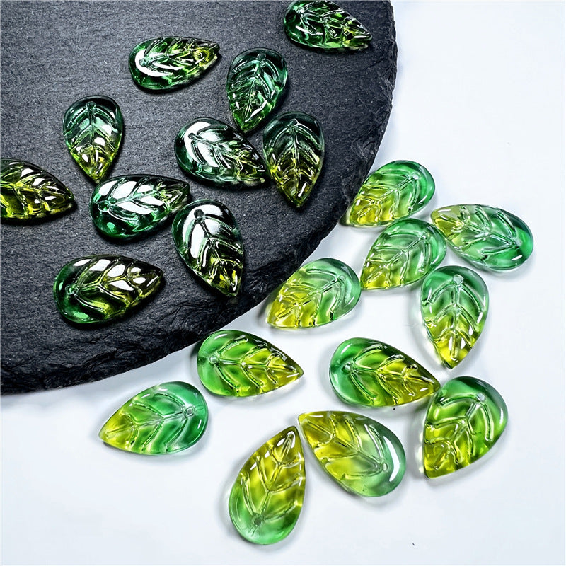 Czech Glass Beads Leaf 18mm Imitation Jade Translucent Green 50pcs