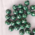 Printed Bubblegum Beads 20mm Deep Green Snowflake Glossy 5pcs 3