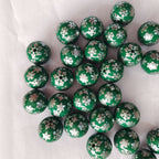 Printed Bubblegum Beads 20mm Deep Green Snowflake Glossy 5pcs 3