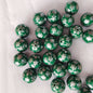 Printed Bubblegum Beads 20mm Deep Green Snowflake Glossy 5pcs 3