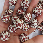 Coffee Colored Bubblegum Beads 20mm Cow Pattern Acrylic 10pcs 2