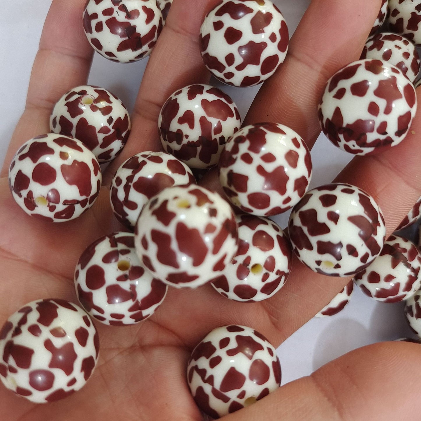 Coffee Colored Bubblegum Beads 20mm Cow Pattern Acrylic 10pcs 2