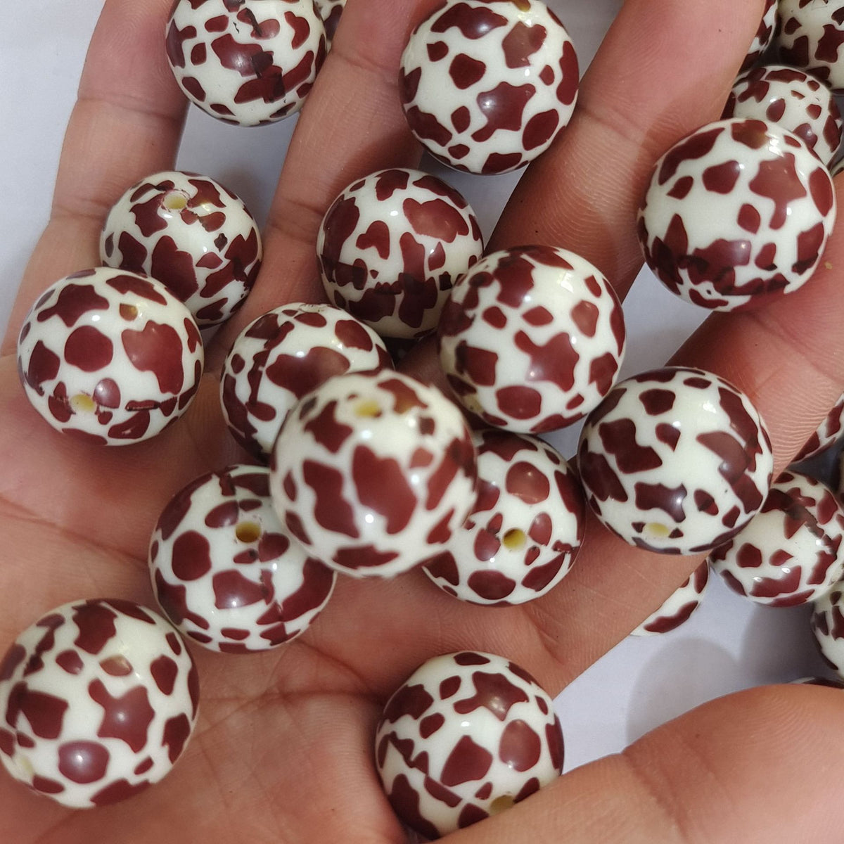 Coffee Colored Bubblegum Beads 20mm Cow Pattern Acrylic 10pcs 2
