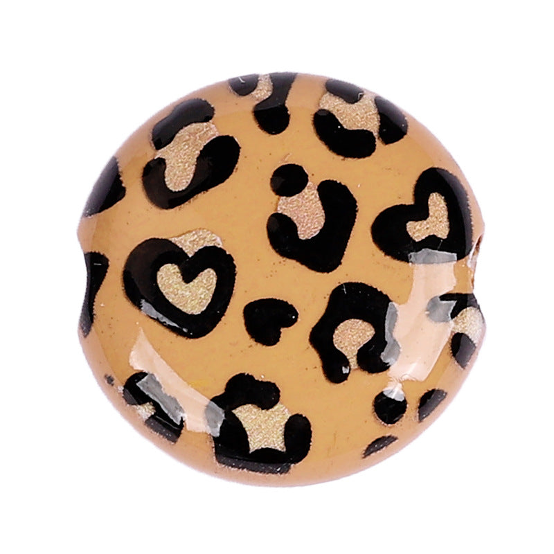 Vintage Flat Resin Beads 24mm Leopard Pattern Brown 10pcs 4