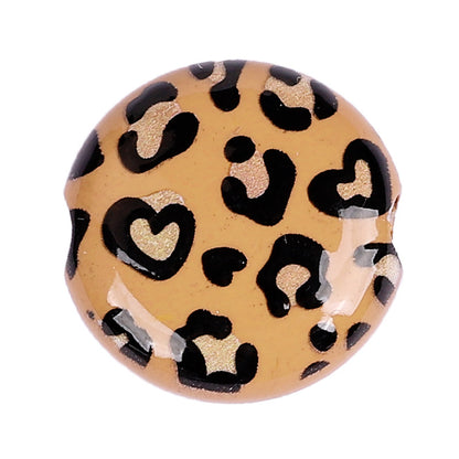 Vintage Flat Resin Beads 24mm Leopard Pattern Brown 10pcs 4