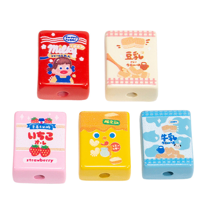 Painted Square Acrylic Beads 20mm Cartoon Snack Box 10pcs 6