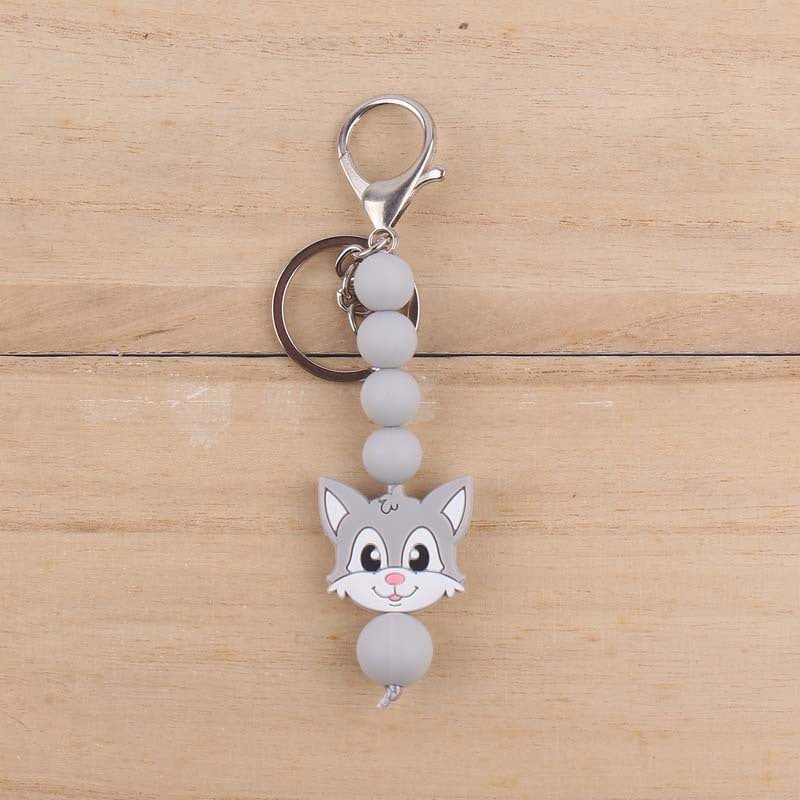 Silicone Cartoon Civet Cat Beaded Keychain Pastel Colors 8