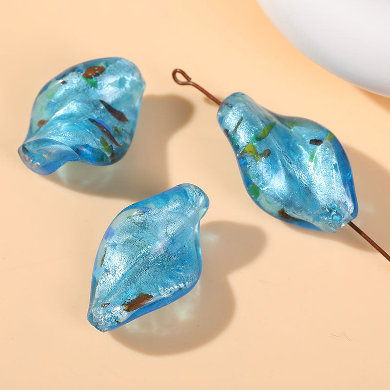 Lampwork Glass Beads Irregular Leaf 30mm Hand Painted Metallic 10pcs 7