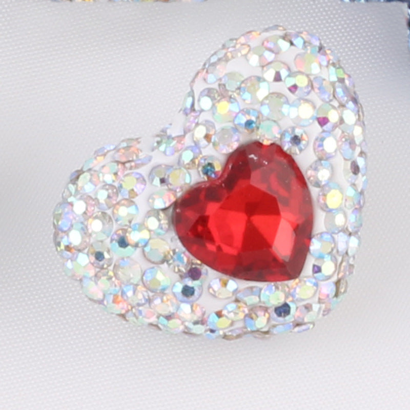 Rhinestone Heart Clay Beads 24mm Colorful Sparkling 6pcs 9