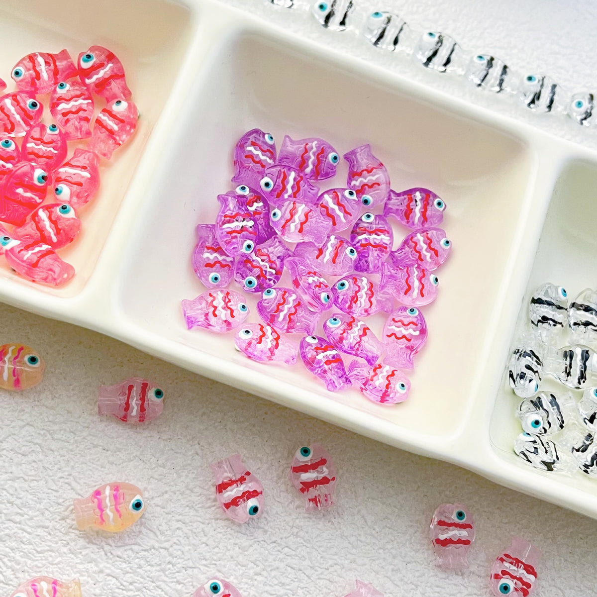 Hand Painted Fish Enamel Glass Beads 10x14mm Translucent Colorful 1pc