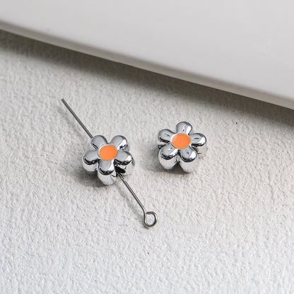 Silver Cherry Blossom Acrylic Beads 12mm Enamel 50pcs 17