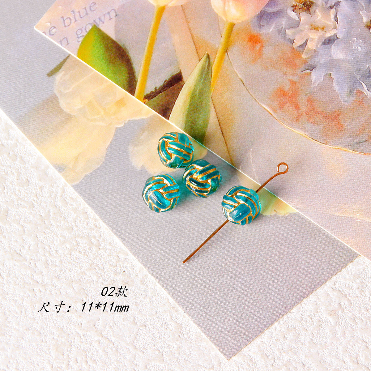 Vintage Transparent Green Gilded Pattern Acrylic Beads 1pc 7
