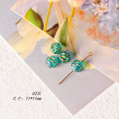 Vintage Transparent Green Gilded Pattern Acrylic Beads 1pc 7