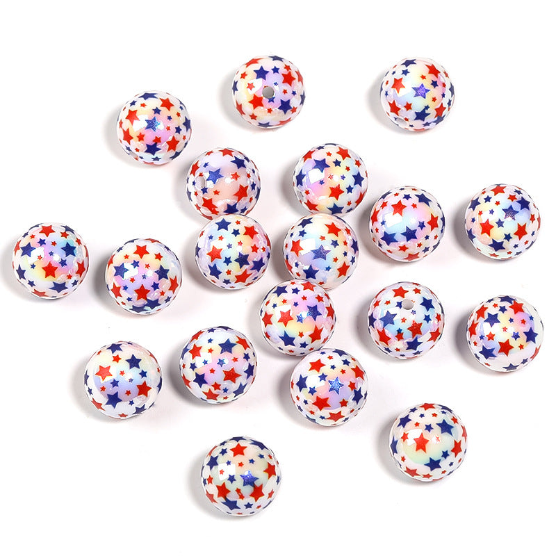 Plating Star Acrylic Beads 16mm UV Independence Day Printed 50pcs 5