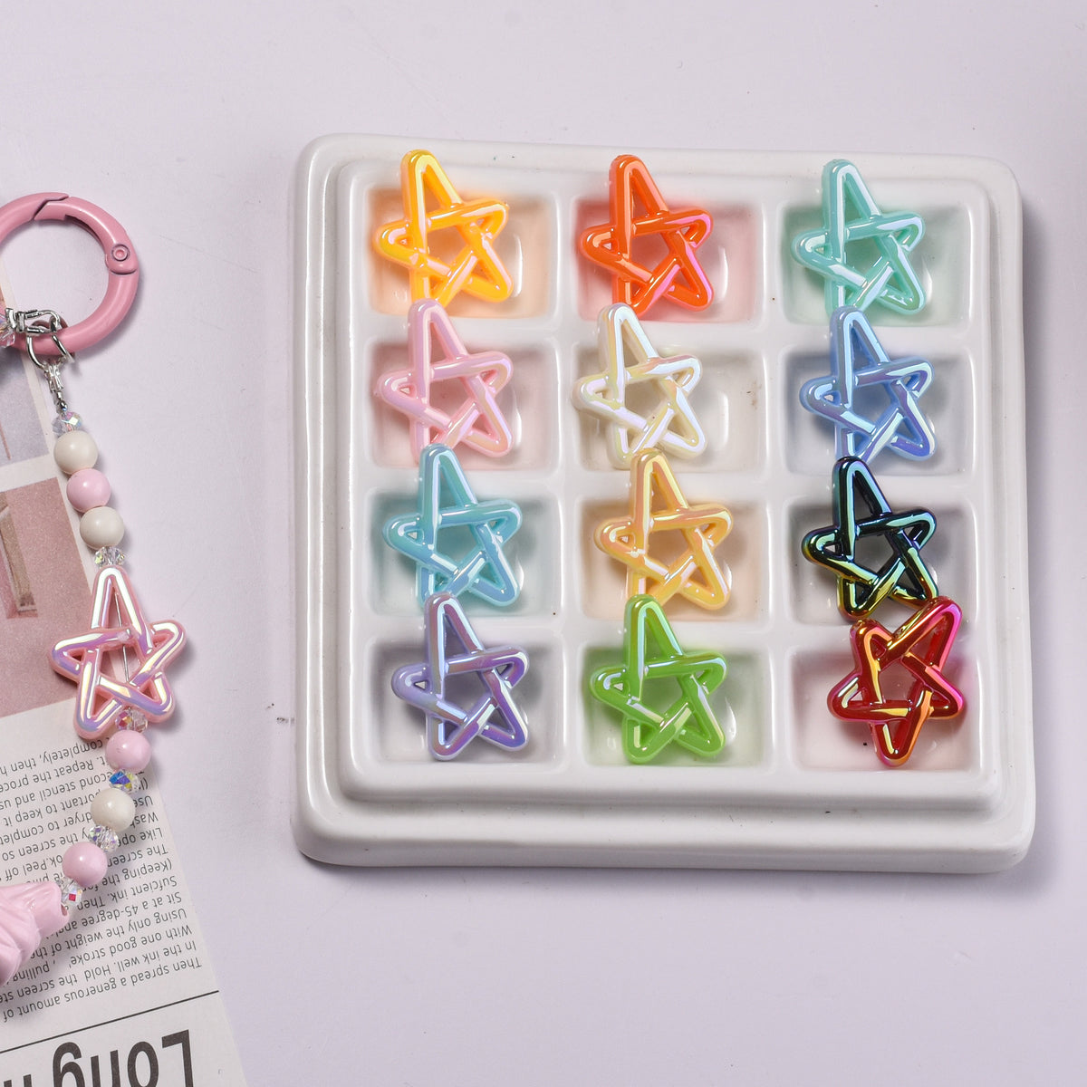 Plated Hollow Star Acrylic Beads 22mm Colorful Mixed 20pcs 5