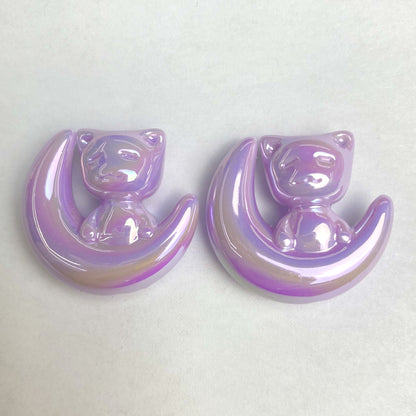 UV Plating Moon Cat Acrylic Beads 26mm Iridescent Pastel 50pcs 11
