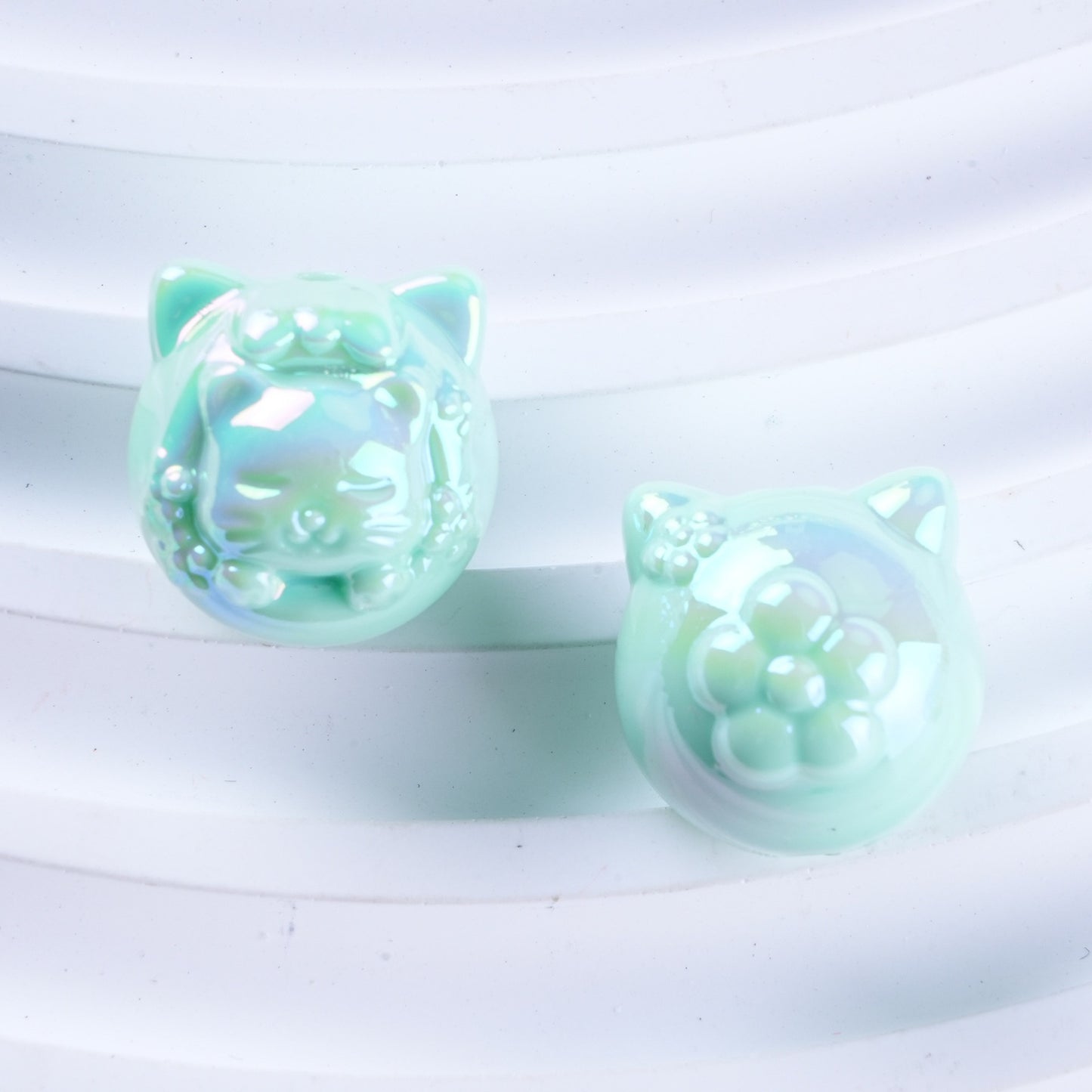 UV Plating Cute Little Cat Acrylic Beads 18mm Pastel Colors 50pcs 13