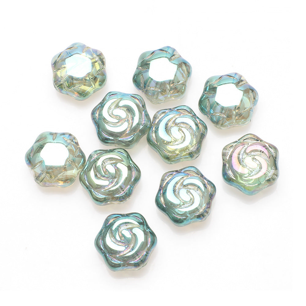 Electroplated Rose Glass Beads 16mm Transparent Iridescent 20pcs 13