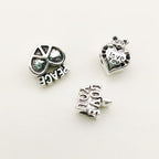 Heart Metal Beads Large Hole Antique Silver Tone 50pcs 4