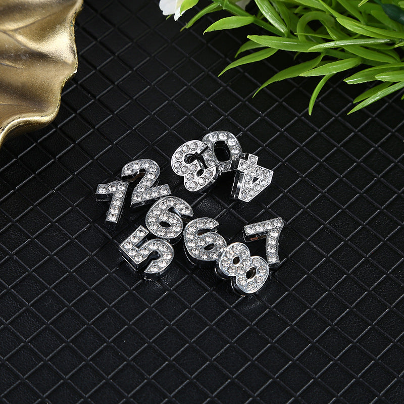 Number Metal Beads 10mm Rhinestone Embeded Alloy 50pcs 3