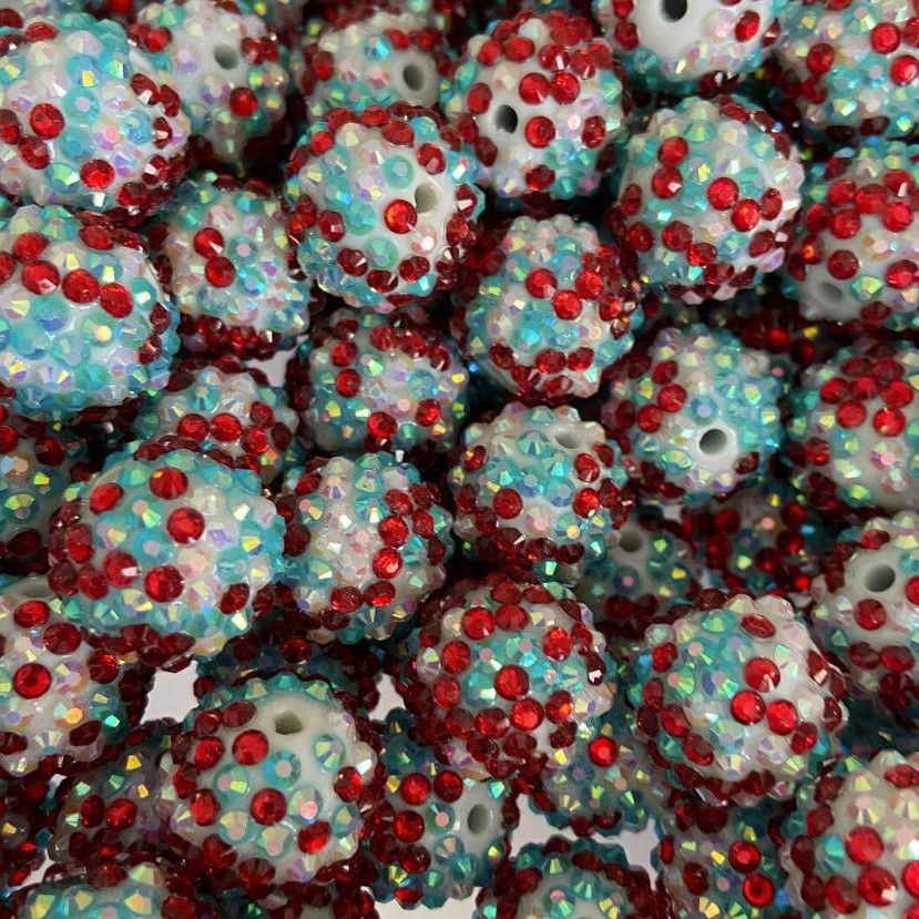 Rhinestone Bubblegum Beads 10-22mm Christmas Red White Blue Dotted 5pcs