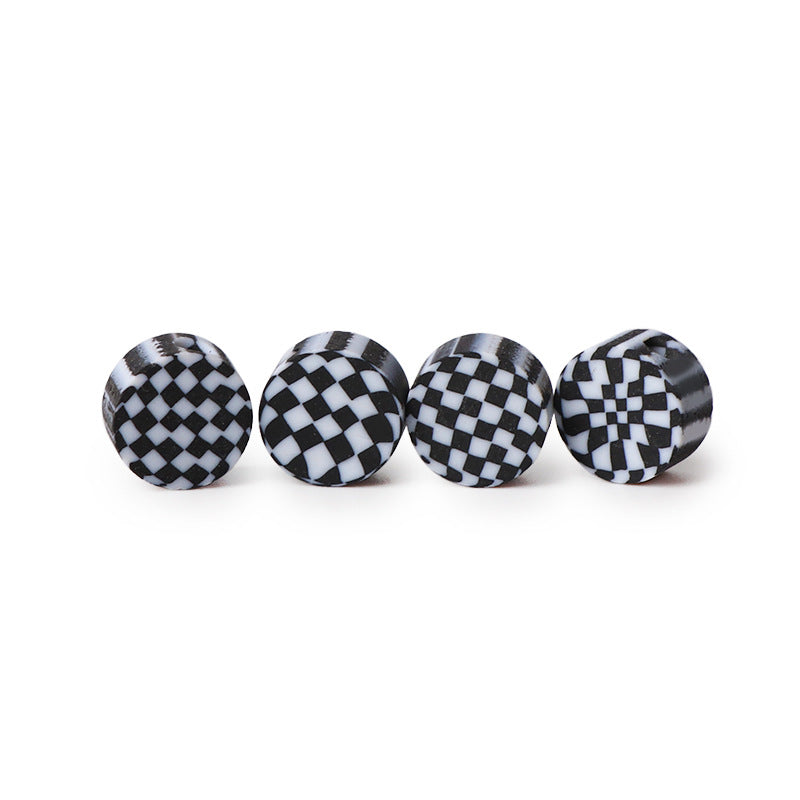 Round Clay Beads 10mm Black White Checkerboard Polymer 100pcs 5