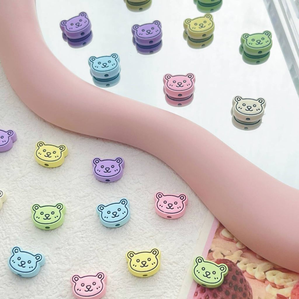Bear Head Metal Beads 12mm Pastel Painted Chubby Style 10pcs 2