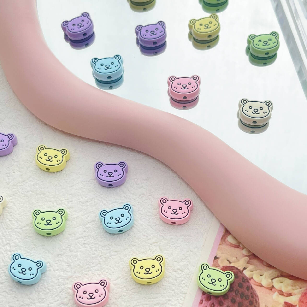 Bear Head Metal Beads 12mm Pastel Painted Chubby Style 10pcs 2