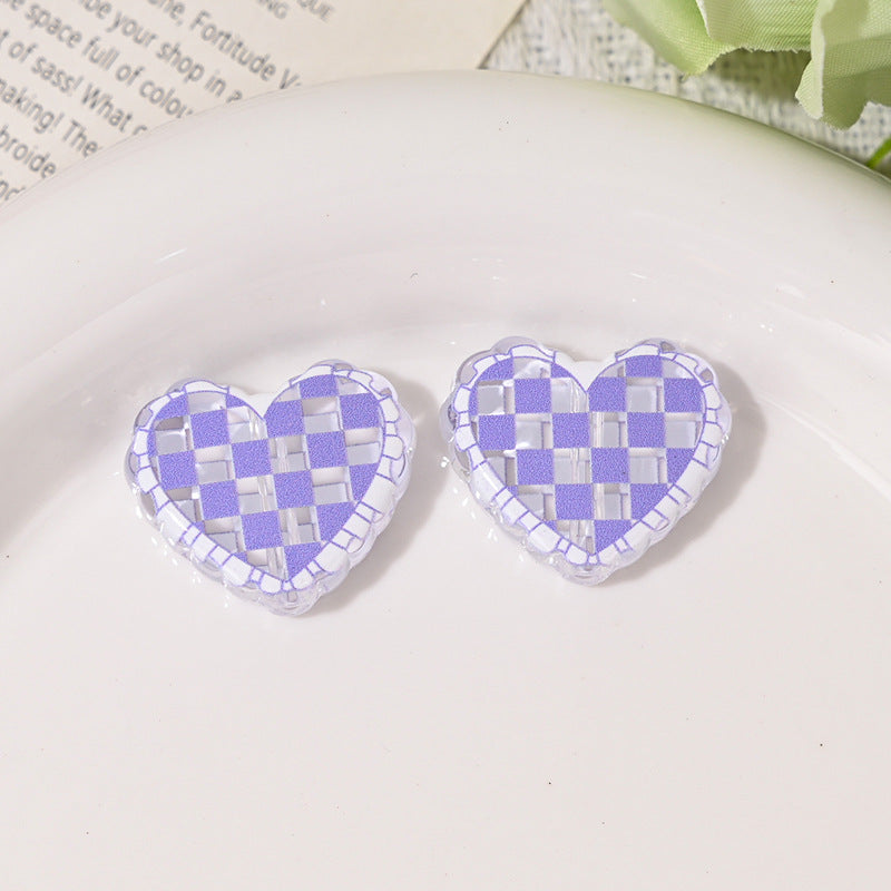 Transparent Heart Acrylic Beads 26mm Two-Color Plaid Lace Edge 10pcs 13