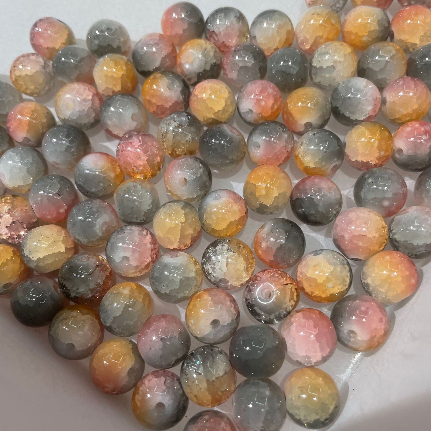 Gradient Crackle Round Glass Beads 10mm Pastel Mixed Colors 100pcs 31