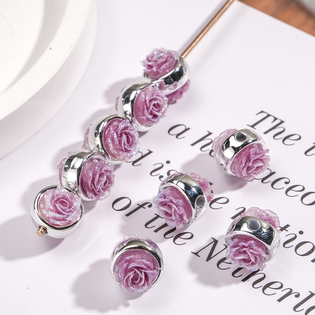 Plating Rose Acrylic Beads 12mm Double Sided Glitter Powder 50pcs 9