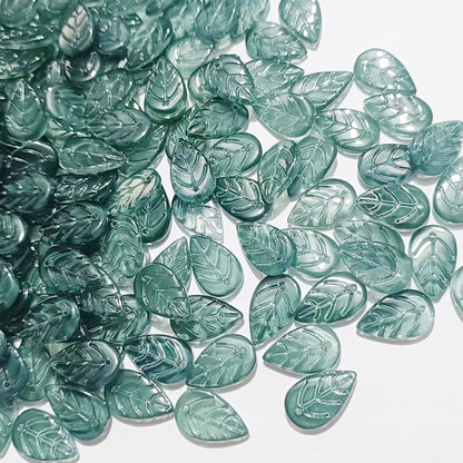 Czech Glass Beads Leaf 18mm Dark Blue Gradient Gold Shimmer 100pcs 21