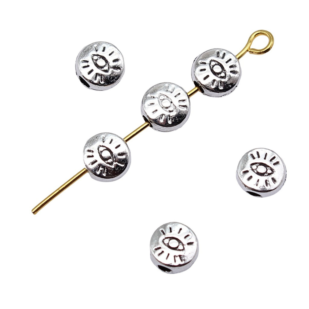 Flat Metal Beads 6mm Eye Pattern Silver Tone Zinc Alloy 80pcs 3