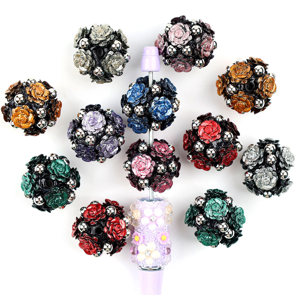Flower Cluster Clay Beads 22mm Gothic Shimmer Metallic Rose 5pcs 4
