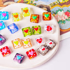 Lampwork Glass Beads Square 15mm Hand Painted Dotted Heart 10pcs 2