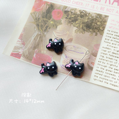 Silicone Focal Beads Sassy Barbie Style Baking Painted Alloy Black Pink 19