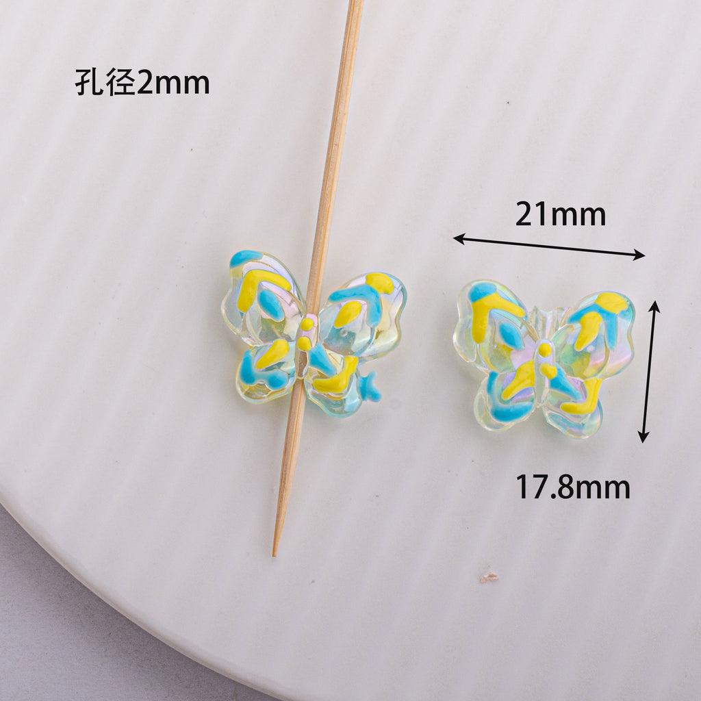 Transparent Hand-Painted Butterfly Acrylic Beads 21mm Colorful 5pcs 2