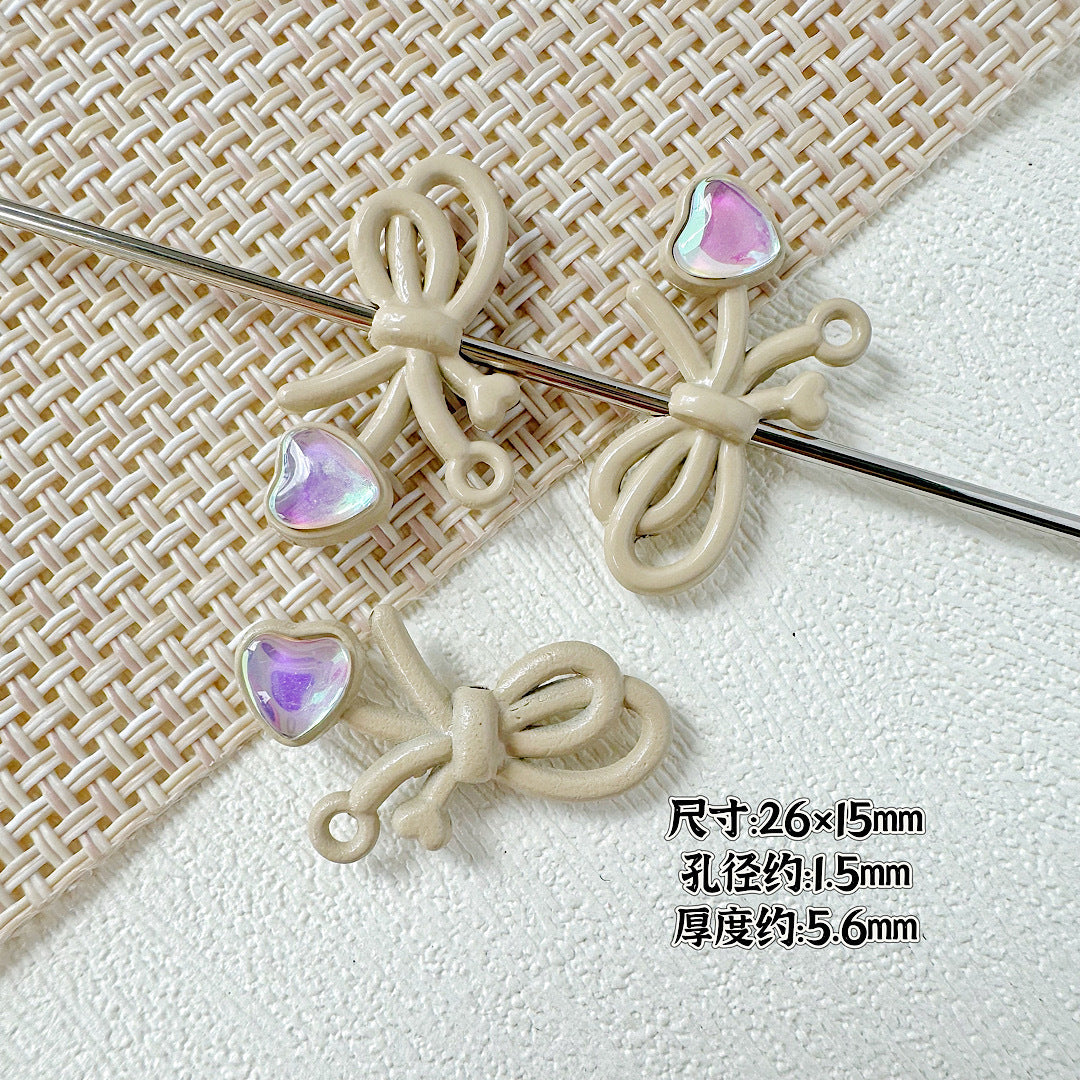 Dotted Bow Metal Beads 20mm Rhinestone Embedded Bow Metal Beads 26mm Painted 10pcs 22