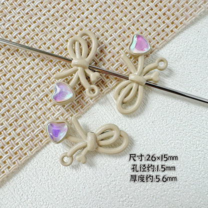 Dotted Bow Metal Beads 20mm Rhinestone Embedded Bow Metal Beads 26mm Painted 10pcs 22