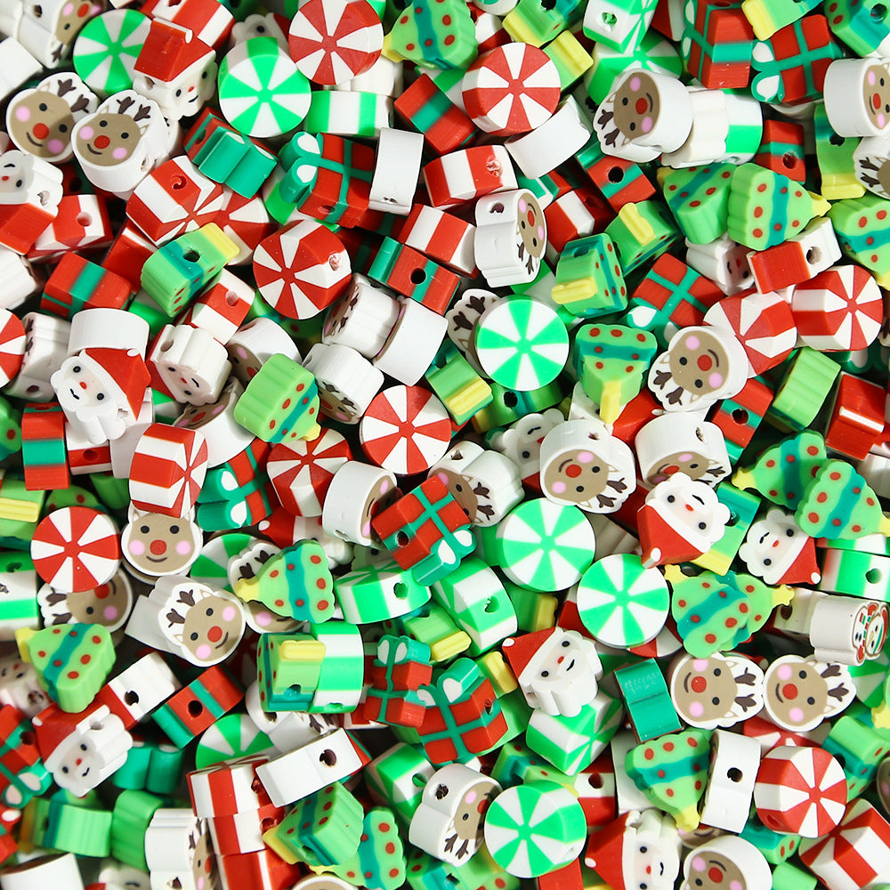 Flat Round Clay Beads 9mm Christmas Multicolor Festive 100pcs 4