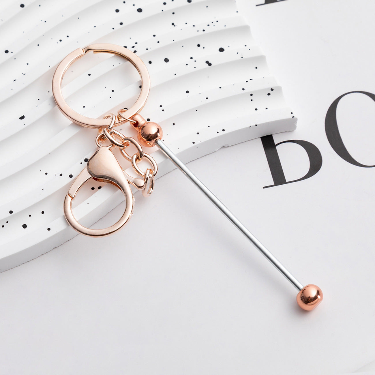 Beadable Keychain Metal Slender Shaft Polished Ball Lobster Clasp 6