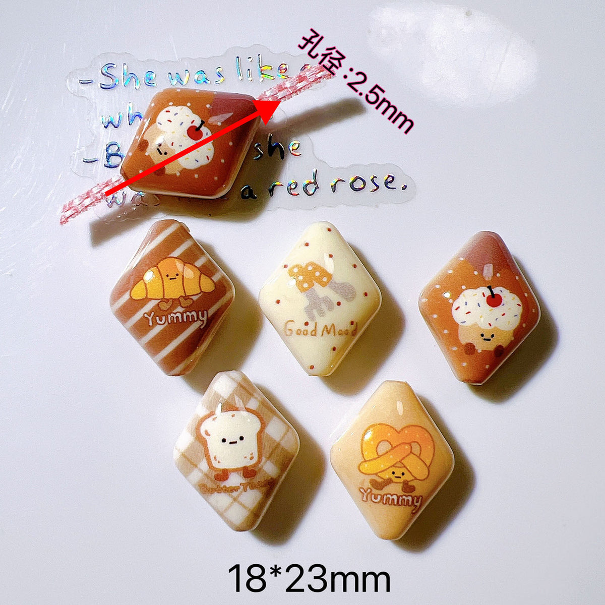 Rhombus Acrylic Beads 18x23mm Cartoon Bakery Pastry Design 10pcs 2