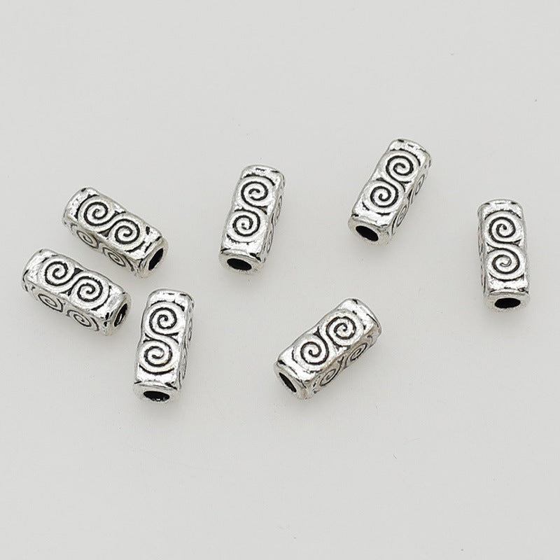 Tube Metal Beads 10mm Tibetan Geometric Circle Patterned 1pc 3