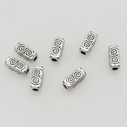 Tube Metal Beads 10mm Tibetan Geometric Circle Patterned 1pc 3